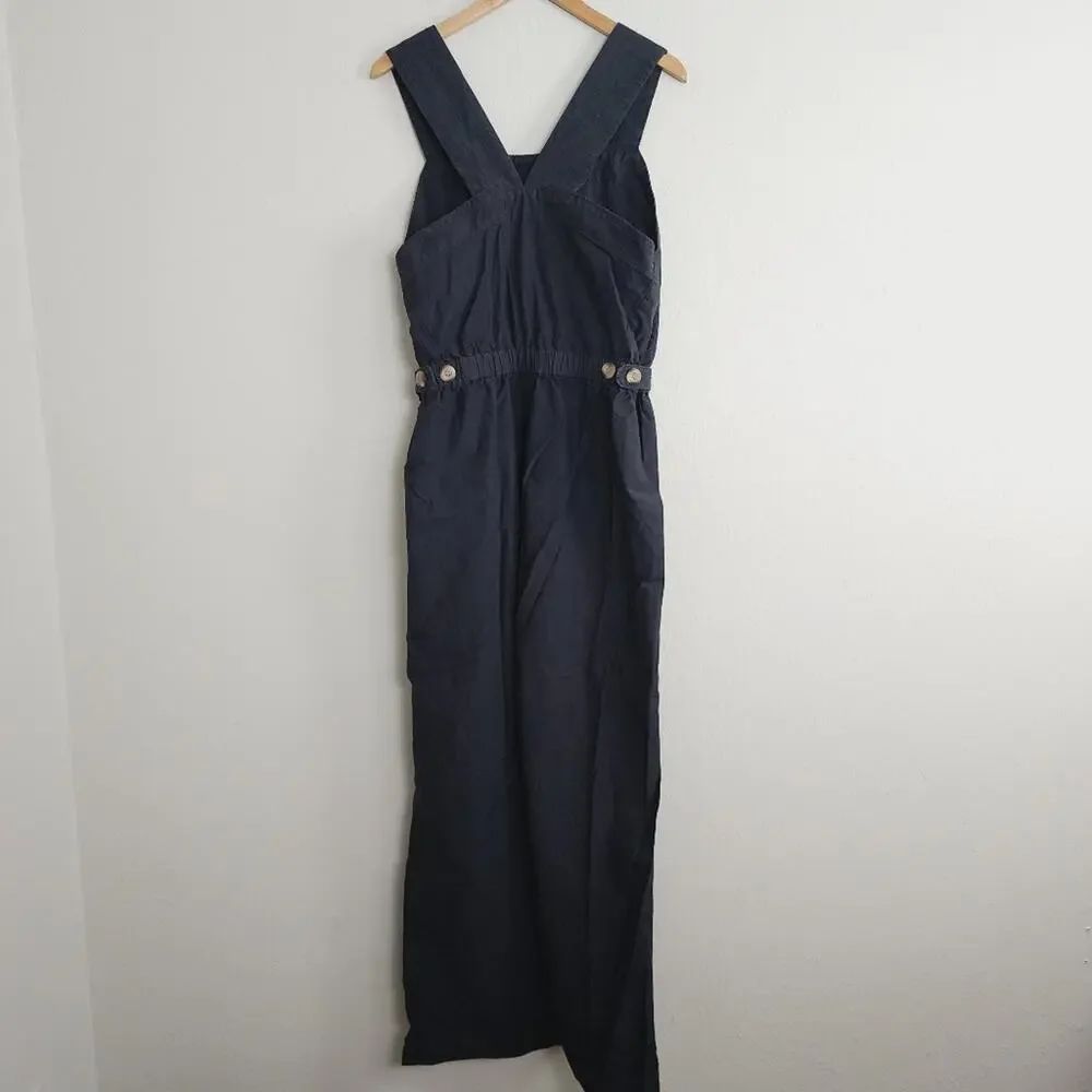 Everlane Fatigue Apron Wide Leg Jumpsuit Black Cotton Linen 10 NEW Pockets